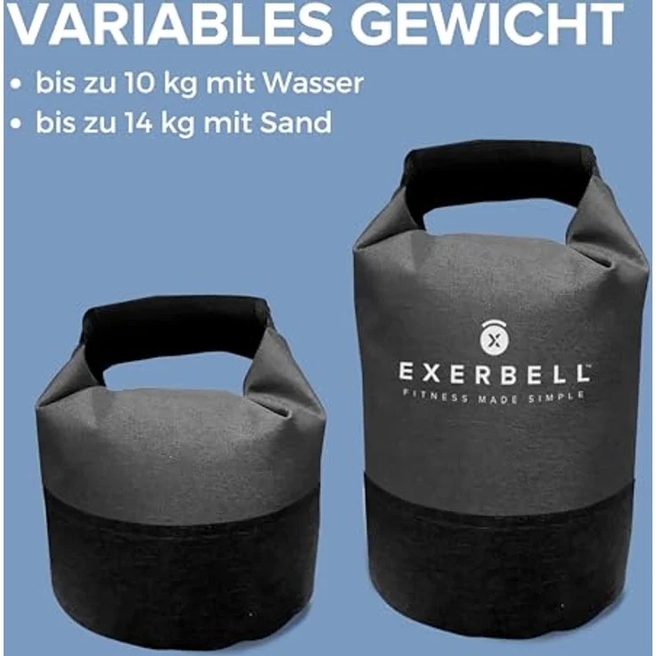 Exerbell Kettlebell verstellbar & faltbar 2-14 kg (2 x Grau) – Wasser- und Sandsack Kettelball – Strength Training Equipment – Bild 4