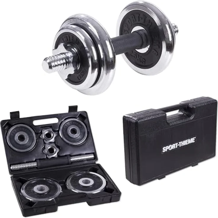 Sport-Thieme Hantel-Set, 10 kg inkl. Koffer | Gummierter Griff | Sehr robust | 4 Chrom-Hantelscheiben mit Gummieinlagen | Für Fitness-Studio oder zu Hause | Markenqualität – Bild 1