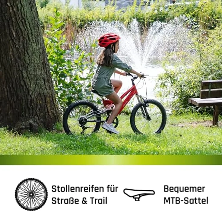 Galano FS180, 18 Zoll Fully Mountainbike für Kinder ab 5 Jahren, 6 Gang Schaltung, schwarz/türkis – Bild 5