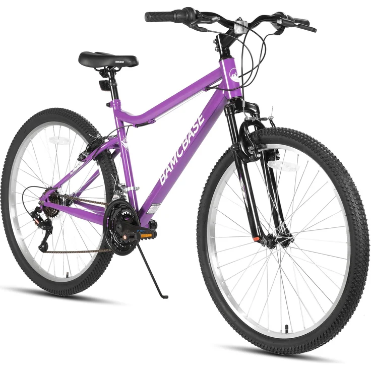 Hiland 26 Zoll Damen Mountainbike, 18-Gang Schaltung, V-Bremsen, robuster Hochkohlenstoffstahlrahmen, lila