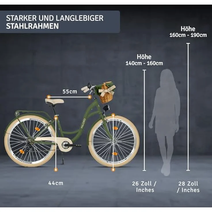 Milordbikes City-Fahrrad, Grün, 46 cm, Metallrahmen mit 700C x 35 mm Reifen, inkl. Träger und vormontierter Lieferung – Bild 3