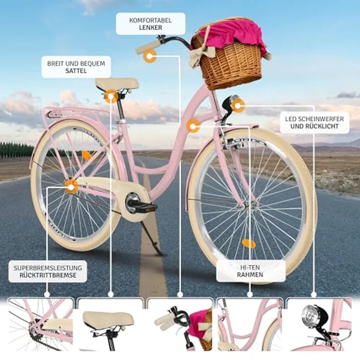 Milordbikes City-Fahrrad, Pink und Creme, 46 cm, Metallrahmen, leichtlaufende 700C Reifen, Freizeit- und Sportbike – Bild 2