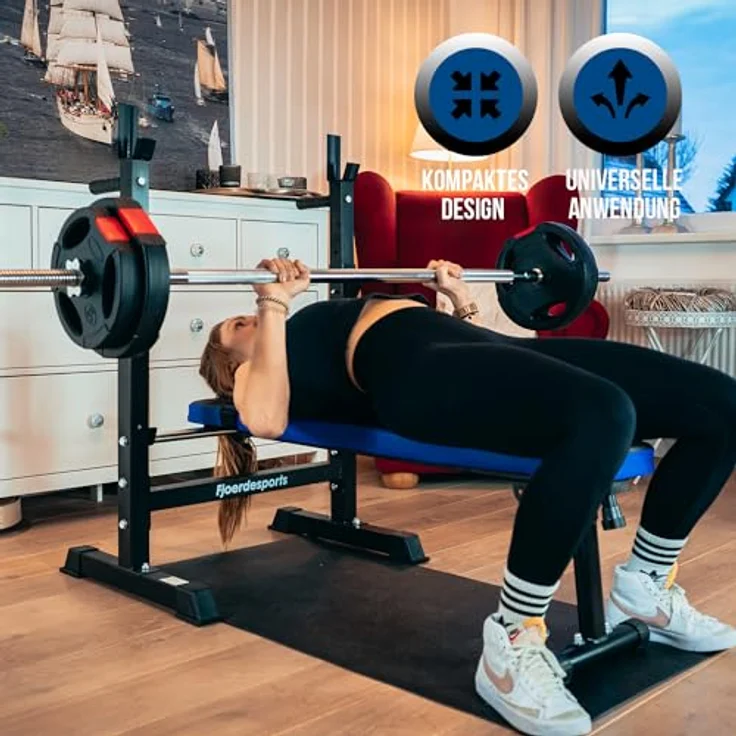 Fjoerdesports Hantelbank mit Ablage, Verstellbare Höhe & Klappbar, Dip-Station, Schwerlast Gewichtheben - Schwarz – Bild 5