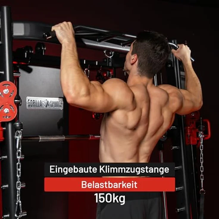 GORILLA SPORTS Kraftstation Power Rack Smith Machine - Multifunktionales Heimfitnessgerät, hohe Belastbarkeit, robustes Design, schwarz – Bild 5
