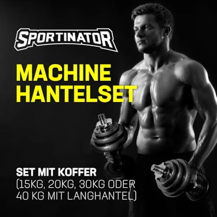 SPORTINATOR® "Machine" Hantel Set, 2-in-1 Kurzhantel und Hantelset (15–40 kg) mit Koffer aus Gusseisen & Stahl, für effektives Ganzkörpertraining zu Hause oder unterwegs (20 kg) – Bild 3