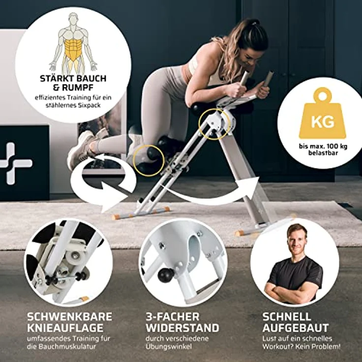 SportPlus Bauchtrainer SP-ALB-011-W-X, Bauchtrainer, Rückentrainer, klappbar & platzsparend, weiß – Bild 4