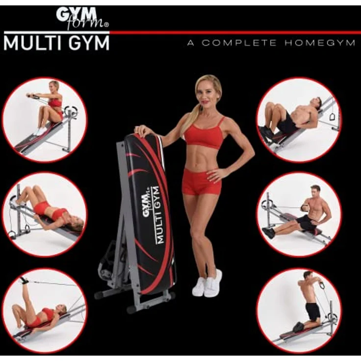 GYMFORM Heimtrainer Multigym (7-TLG., mit Beinzubehör, mit Seilzug), Kraftstation, Ganzkörpertraining in kürzester Zeit, Fitness Bank, Vollständig, Praktisch und Sehr Wirksam – Bild 5