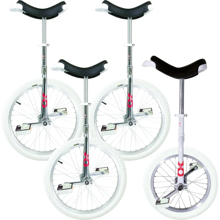 OnlyOne Einrad-Set Indoor, 1x 16 Zoll und 3x 20 Zoll, weisse Hallenreifen, Alu-Schnellspanner, Unicrown Gabelform