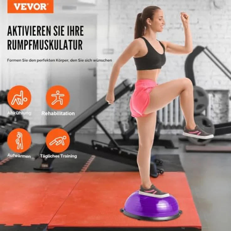 VEVOR Halb-Gymnastikball-Trainer, 23 Zoll Balance-Ball mit Widerstandsbändern und Fußpumpe, 660 lbs Stabilitätsball für ganzheitliches Training im Heim-Fitnessstudio – Bild 2