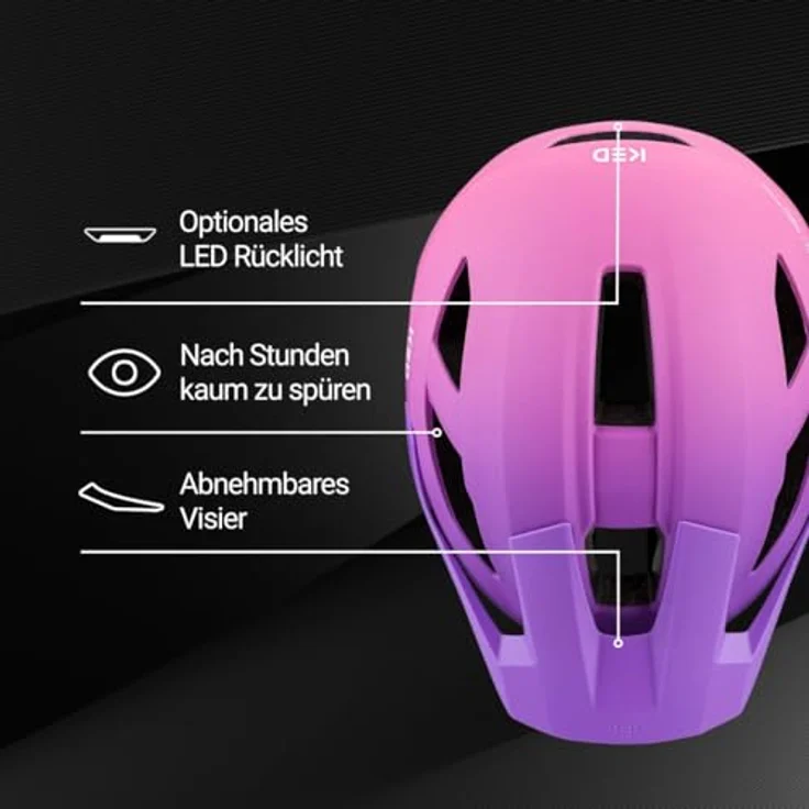 KED MTB-Fahrradhelm EMBRACE, VIOLET PINK MATT, höhenverstellbares Visier, Inmold-Technologie – Bild 3