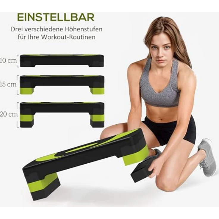 HOMCOM Stepper Aerobic-Stepper höhenverstellbar mit 3 Stufen, Fitness Heimtrainer für Indoor und Outdoor, Schwarz+Grün – Bild 3