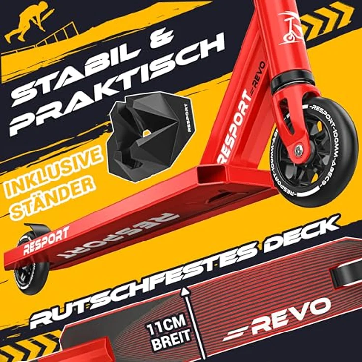 RE:SPORT® Stunt Scooter REVO, Profi Stuntroller für Kinder & Erwachsene mit Ständer, 100mm Polyurethan Wheels, Y-Bar, ABEC 9 Kugellager – Bild 3