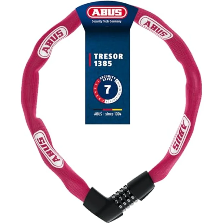 ABUS Kettenschloss Tresor 1385, Zahlenschloss aus gehärtetem Stahl mit 7 mm Vierkantkette, ABUS-Sicherheitslevel 7, 85 cm, Koralle – Bild 1
