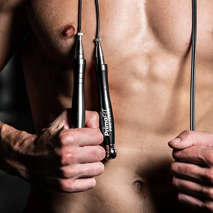 PrimaFIT Pro Speed Jump Rope, 3m verstellbares Springseil für Erwachsene mit Gewichten, 2 Kugellager, Anti-Rutsch Griffe, ideal für Boxen, MMA und Crossfit, inklusive Tragetasche – Bild 3