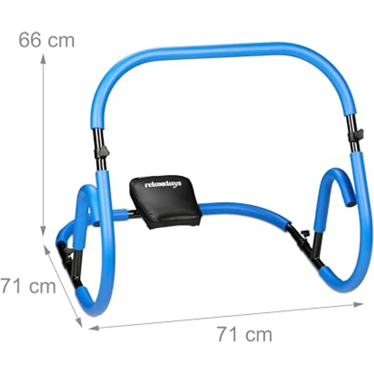 Relaxdays Bauchtrainer, Bauchmuskeltrainer, HxBxT: 66 x 71 x 71 cm, effektives Training zuhause, Sit-Ups, blau/schwarz – Bild 4
