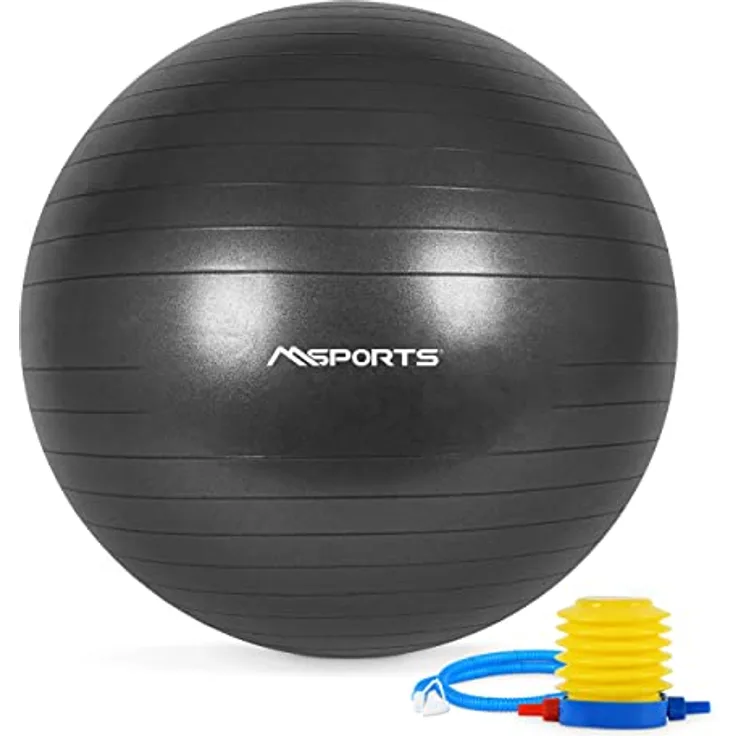 MSPORTS Gymnastikball Premium Anti Burst inkl. Pumpe 55 cm - 105 cm Sitzball - Fitnessball inkl. Übungsposter Medizinball (65 cm, Anthrazit)