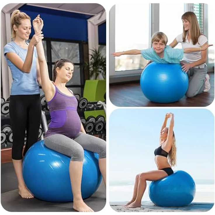 Penelife Gymnastikball 65cm Sitzball Büro Ergonomisch - Pezziball 65cm mit Pumpe - Fitnessball für Sport Stabilität und Schwangerschaft - Yoga Ball für einen gesunden Rücken - Pilates Ball Blau – Bild 2