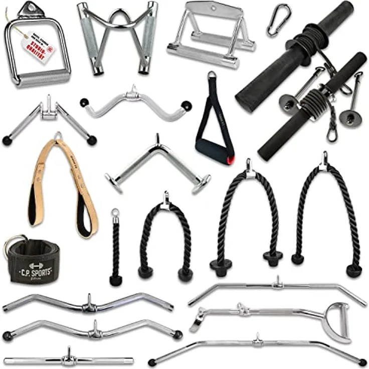 C.P.Sports Griffe für Seilzüge, Kabelzüge, Latzugstange, Rudergriff, Bizeps Trizeps Stange, Trizeps Seil, SZ Stange, Karabiner, Einhandgriff, Unterarmtrainer, Griff Set (Trizeps-Griff V-Form)