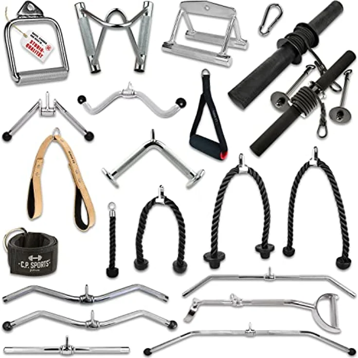 C.P.Sports Griffe für Seilzüge, Kabelzüge, Latzugstange, Rudergriff, Bizeps Trizeps Stange, Trizeps Seil, SZ Stange, Karabiner, Einhandgriff, Unterarmtrainer, Griff Set (Trizeps-Griff V-Form) – Bild 1