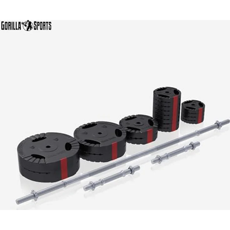 GORILLA SPORTS® Hantelset - 130kg, Langhantelstange 170cm, 2 Kurzhanteln, 30mm Hantelscheiben aus Kunststoff - Fitnessgewichte, Armtraining - Schwarz – Bild 2