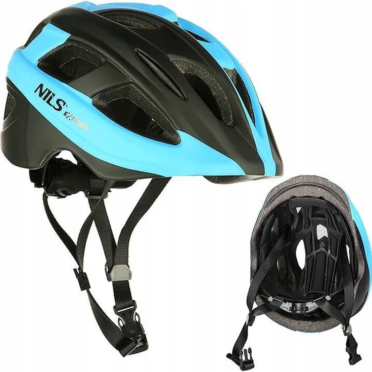 Nils Extreme MTV35J Fahrradhelm, in Blau, Größe M 53-55, leichte In-Mold-Technologie, 17 Belüftungsöffnungen, Größeneinstellungssystem