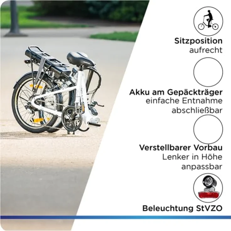 ZÜNDAPP E Bike Elektro Klapprad 20 Zoll | Klappfahrrad Erwachsene 150-185 cm | E-Bike Elektrofahrrad 7 Gänge 21,1 kg Ebike Herren Damen klappbar Fahrrad Z110 (schwarz, 33 cm) - Preisvergleich – Bild 5