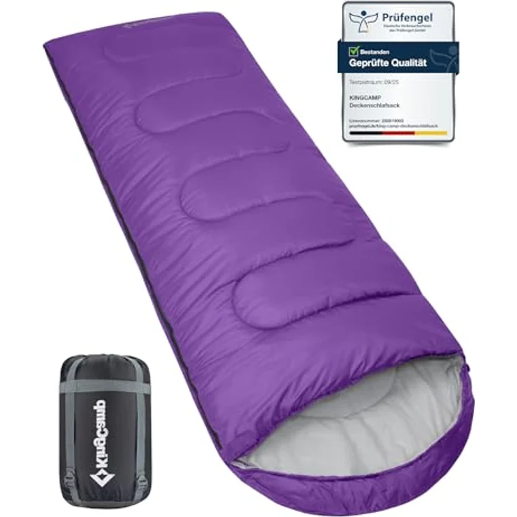 KingCamp Oasis Deckenschlafsack für Erwachsene, wasserabweisend, leichtgewicht, 3 Jahreszeiten, Violett, 220 × 75 cm – Bild 1