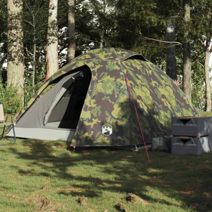 vidaXL Kuppelzelt 4 Personen, Camouflage, wasserdichtes Outdoor Zelt mit Belüftung und E-Anschluss – Bild 2