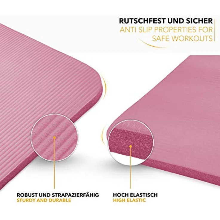 TRESKO Yogamatte Phthalatfrei, rutschfest & gelenkschonend mit Tragegurt, 185 x 60 x 1,5 cm, rosa – Bild 4