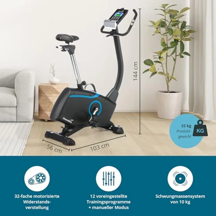 Skandika Ergometer Fahrrad Atlantis | Heimtrainer mit App Steuerung (Kinomap, iConsole), Bluetooth, 10kg Schwungmasse, Puls und Körperfettmessung, 32 Stufen, geräuscharm, Transportrollen | bis 150kg – Bild 3