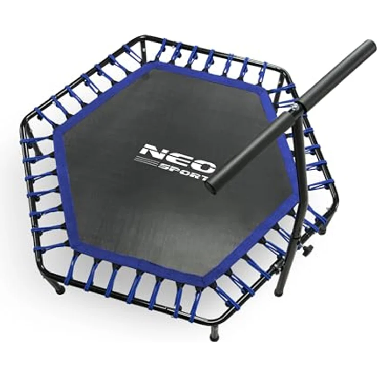 Neo-Sport Fitness Trampolin Klein, Mini Jumping Trampolin mit höhenverstellbarem Haltegriff, Durchmesser 127 cm, bis 100 kg, Indoor-Outdoortauglich, Blau – Bild 2