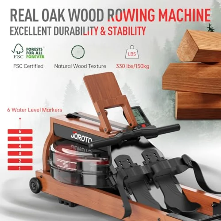 JOROTO Rudergerät MR280PRO aus Eiche, mit Bluetooth Display & Kinomap-Mitgliedschaft, faltbar, 150kg belastbar – Bild 2