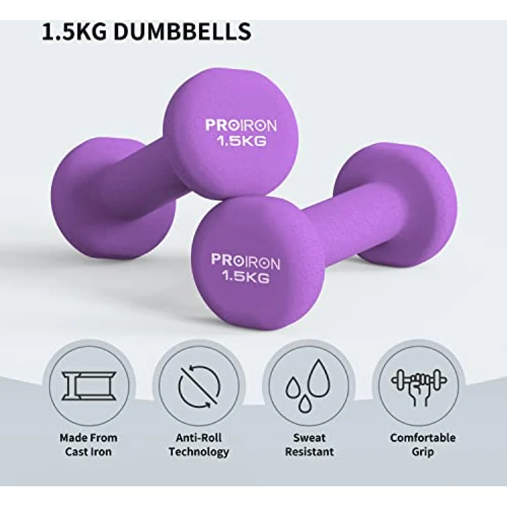 PROIRON Neopren Hanteln Kurzhanteln Frauen Hantelset Kleine Hantel Kurzhantel Set (2er-Set)(Lila/2×1,5kg) – Bild 2