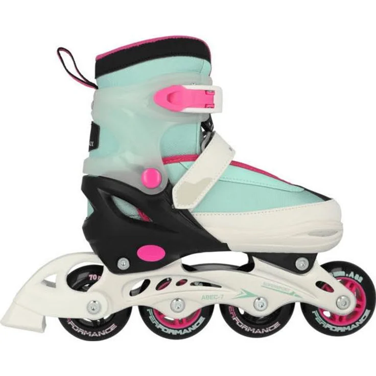 WITEBLAZE XOOM 2 GIRL, Kinder-Inline-Skate verstellbar, turquoise-weiß-pink, 82A/64-mm-Rollen, ABEC-7-Kugellager, Größen 38-41