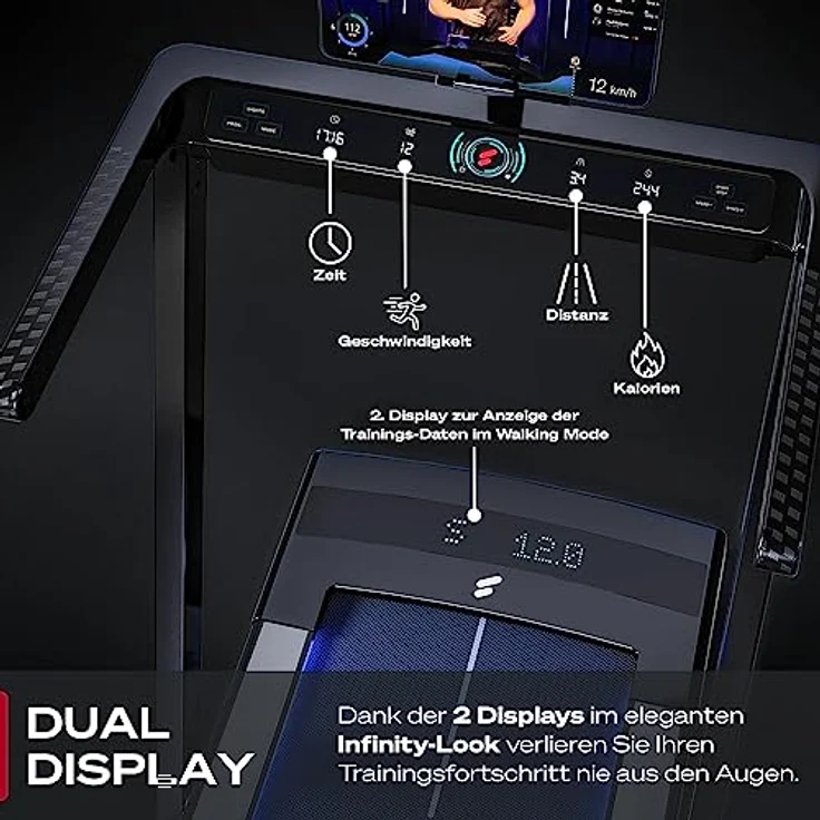 Sportstech sTread Fold Smartes Mini Laufband klappbar mit App Funktion - Fitness Treadmill bis 12 km/h & Walking Pad bis 6 km/h für Zuhause - 360° Tablet Holder – Bild 5