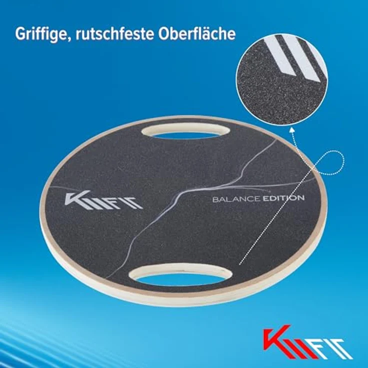 KM-Fit Balance Board rund | Therapie-Kreisel aus Holz | Gleichgewichtstrainer mit Handgriffen | Indoorboard, Wackelbrett für Koordinationstraining | Kraft- & Gleichgewichtstrainer – Bild 4