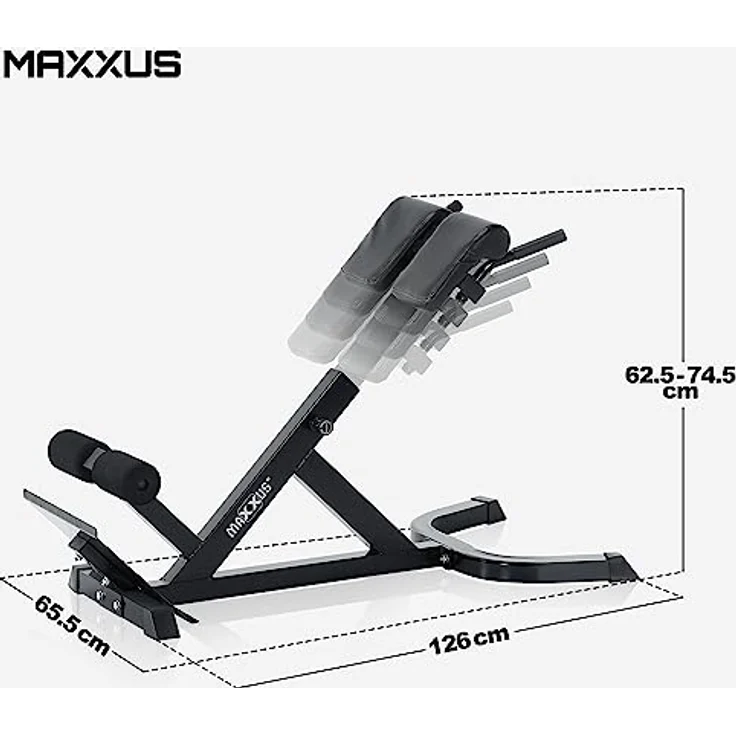 MAXXUS Hyperextension Rückentrainer - Verstellbar, bis 150 kg, mit Beinfixierung, Haltegriffen - Bauchtrainer, Römische Bank, Multifunktionales Workout Bench, Rückenstrecker für Zuhause, Fitness – Bild 2