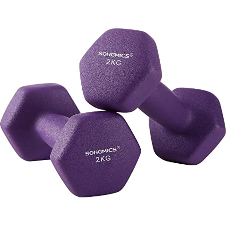 SONGMICS Kurzhanteln, 2er Set, 2 x 2 kg, rutschfeste Hanteln mit matter Beschichtung aus Neopren, Heimtraining, Krafttraining, lila SYL64PL – Bild 1