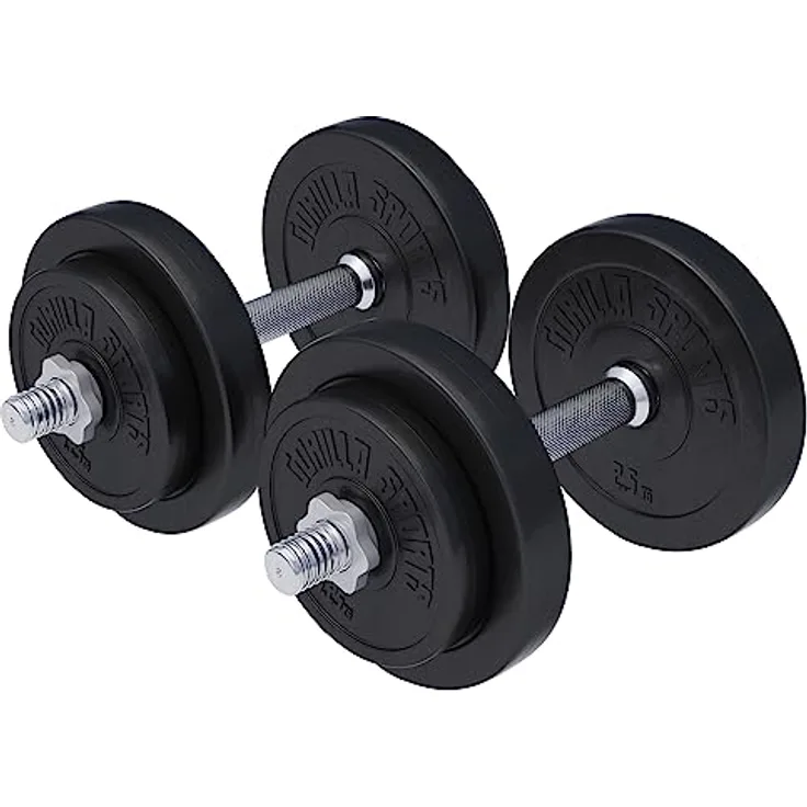 GORILLA SPORTS® Kurzhantelset 20kg/30kg - 2er Set, Ø 30mm, 2x Kurzhantelstangen, mit 4 Sternverschlüsse, Griff gerändelt, aus Kunststoff - Hantelset, Kurzhanteln, Hanteln, Kurzhantel Set