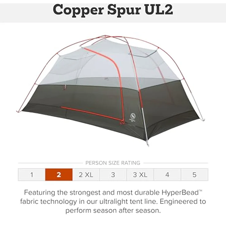 Big Agnes Copper Spur UL2, Tunnelzelt für 2 Personen, ultraleicht mit 1.42 kg, doppelt gewebtem Nylon-Ripstop und zwei Eingängen – Bild 2