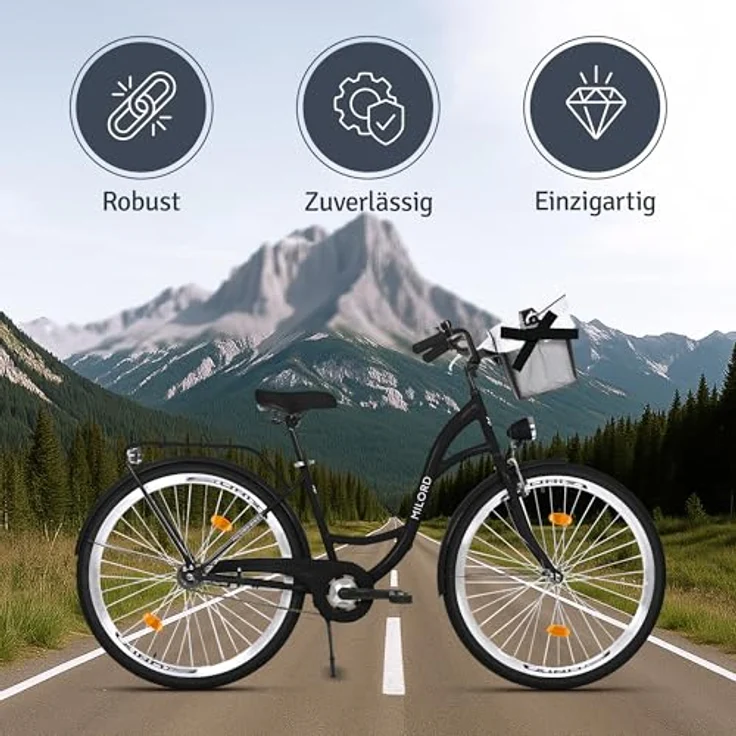 Milordbikes City-Fahrrad, 46 cm, schwarzes Metall, leichtgängige 700C Reifen, inkl. Trägersystem – Bild 5