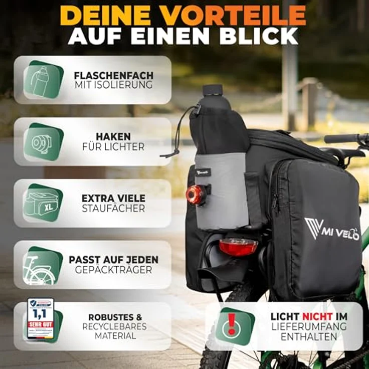 MIVELO Fahrradtasche für Gepäckträger, erweiterbar auf 20L, wasserabweisend und vollreflektierend, Umhängetasche – Bild 5
