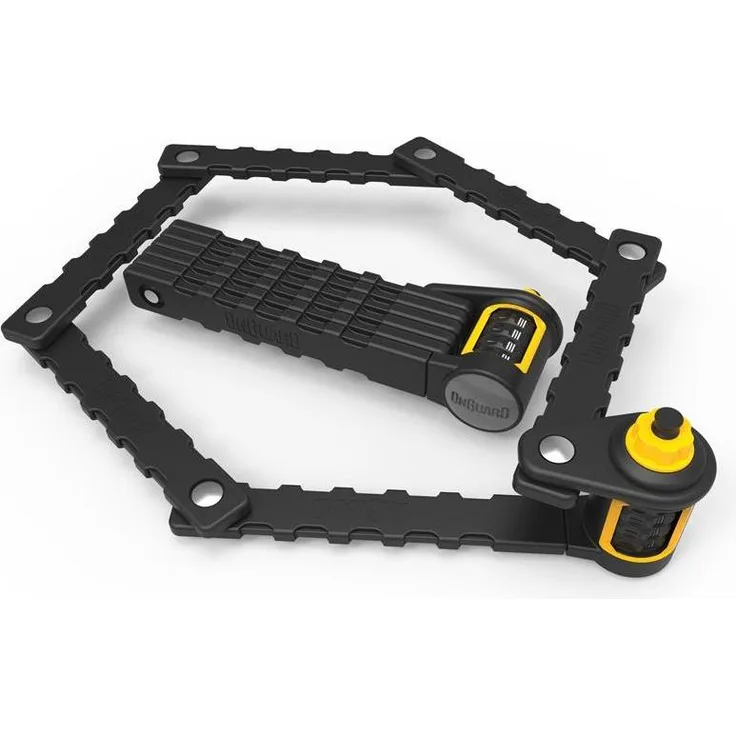 Onguard Bike Tension Link Plate Lock K9 Combo 8116C, Faltschloss aus gehärtetem Stahl, 69 cm, Sicherheitsstufe 63/100, gelb/schwarz