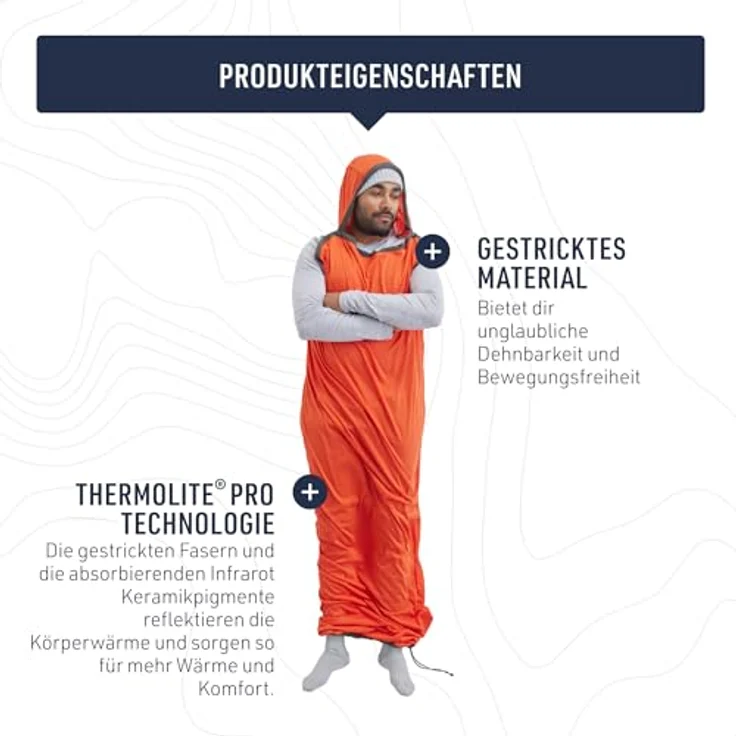 Sea to Summit Reactor Extreme Schlafsack-Liner, Compact Mummy mit Kordelzug, Thermolite für Thermo-Boost, Ultra-Sil Packsack, orange, 342g – Bild 5