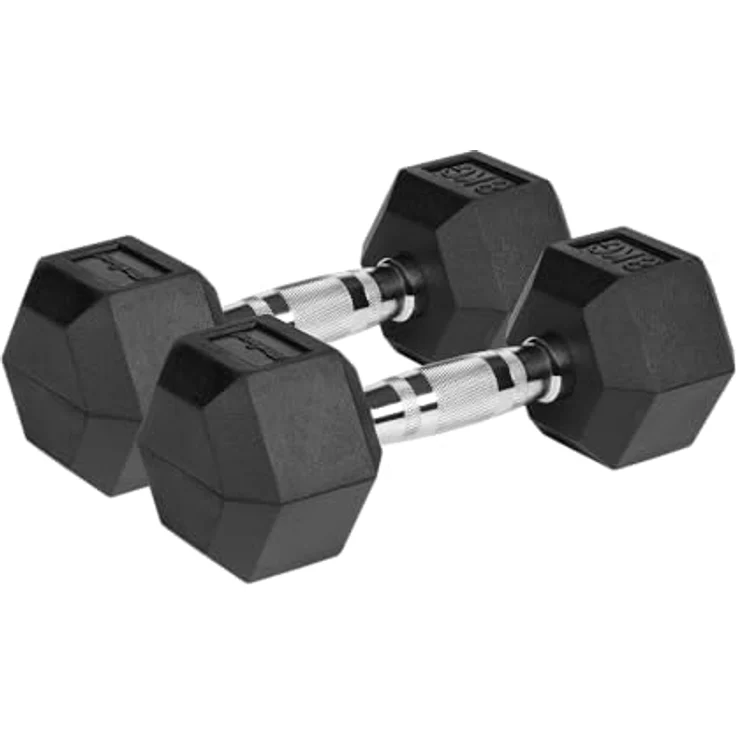 REBEL ACTIVE Gummibeschichtete Gusseisen-Hanteln 2x8 kg, ergonomisches Design für sicheres Training Zuhause und im Fitnessstudio – Bild 1