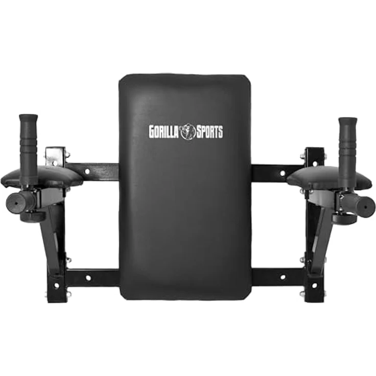 GORILLA SPORTS Trainingsstation Dip Station, Wandmontage - Effektives Oberkörpertraining, Bauchmuskeltrainer, Polsterung, Dips Barren, schwarz – Bild 7