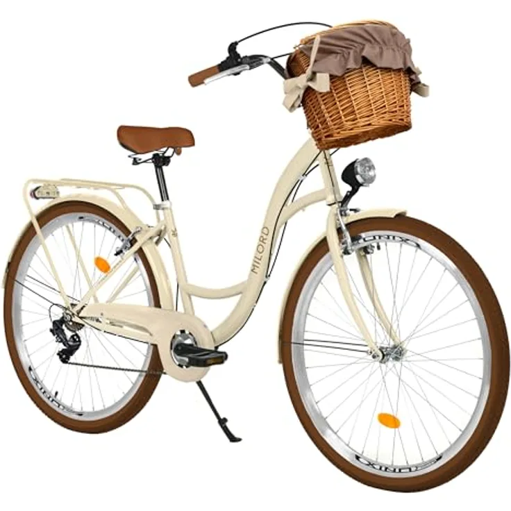 Milordbikes City-Fahrrad, Braun-Creme, 46 cm, Metall, mit Aluminiumfelgen und hinterem Träger