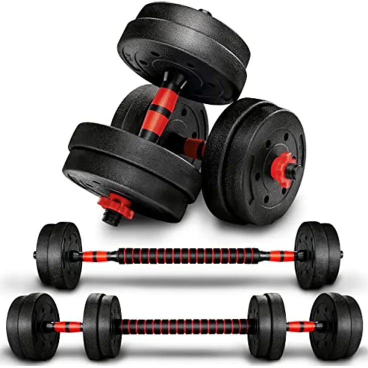 RE:SPORT 2 in 1 Hanteln Set 15 kg | Hantelset verstellbar | Kurzhantel & Langhantel | Sternverschlüsse & Verbindungsrohr