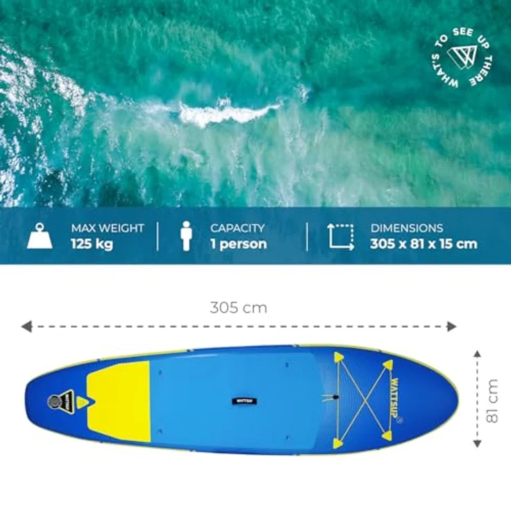 WattSUP F10 SUP Board Stand Up Paddle Surf-Board Paddel ISUP 305x81cm, Blau/Yellow – Bild 13
