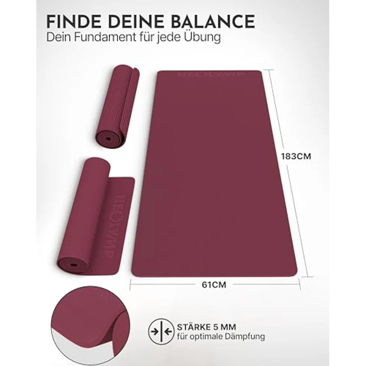 NEOLYMP Yogamatte rutschfest & gelenkschonend, 183x61cm Trainingsmatte aus PVC für Yoga, Pilates und Workout, Aubergine – Bild 3